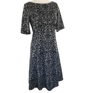 Lands’ End Velvet Flocked Dress Gray Black Damask 3D Whimigoth-S